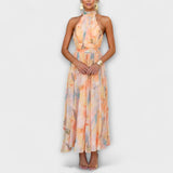 Halter-Neck Akvarelli Print Maxi Mekko