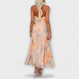 Halter-Neck Akvarelli Print Maxi Mekko