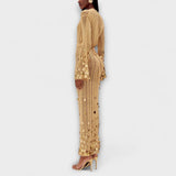 Kathleen - Kultainen Maxi-mekko neuleesta