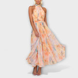 Halter-Neck Akvarelli Print Maxi Mekko