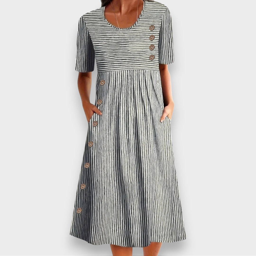 Cecily | Raidallinen midi-mekko nappidetailleilla ja taskuilla