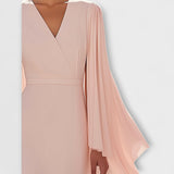 Rachel - Vaalea Rosa Midi-Mekko V-pääntiellä ja Chiffon-hihnoilla