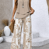 Ernestina™ | Luonnollinen Beige Paita ja Kasvitieteellinen Housut