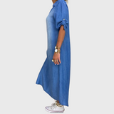 Lea - Pitkä Denim-tyylinen mekko sivureiällä