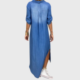 Lea - Pitkä Denim-tyylinen mekko sivureiällä